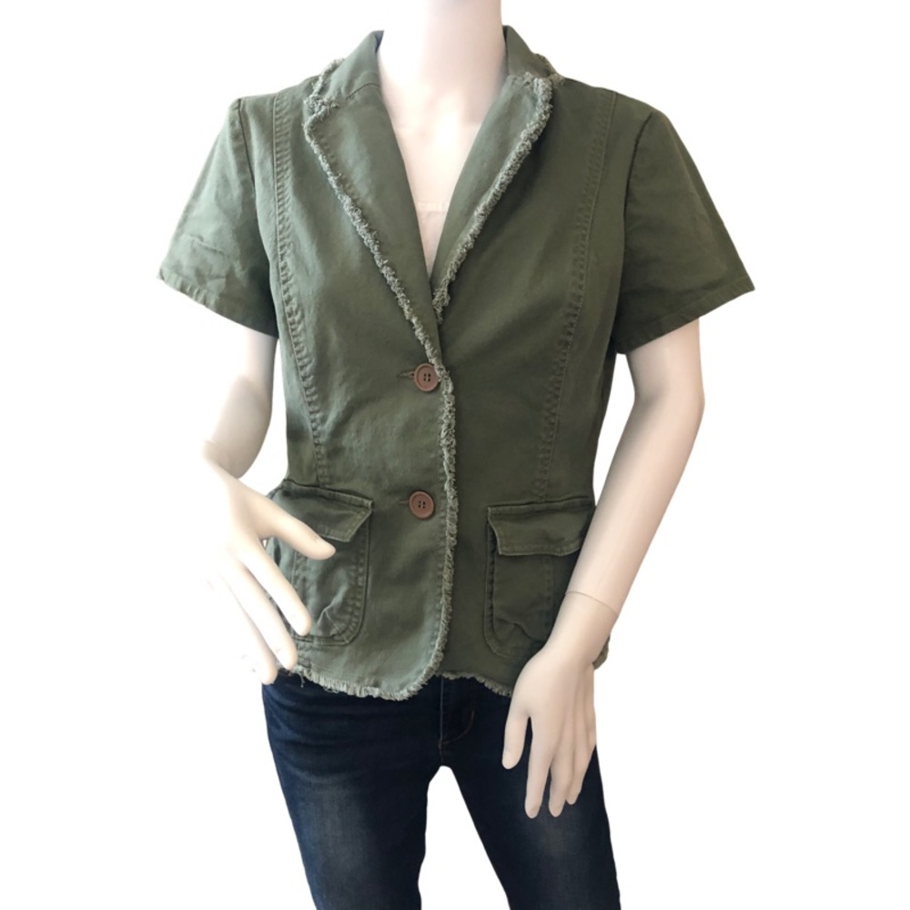STYLE & CO Petite‎ Medium Army Green Blazer Short Sleeve Fitted Jacket Y2K